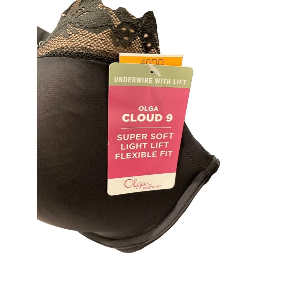 Olga Cloud 9 Super Soft Light Lift Underwire Bra 40DD Black Lace - Picture 3 of 6